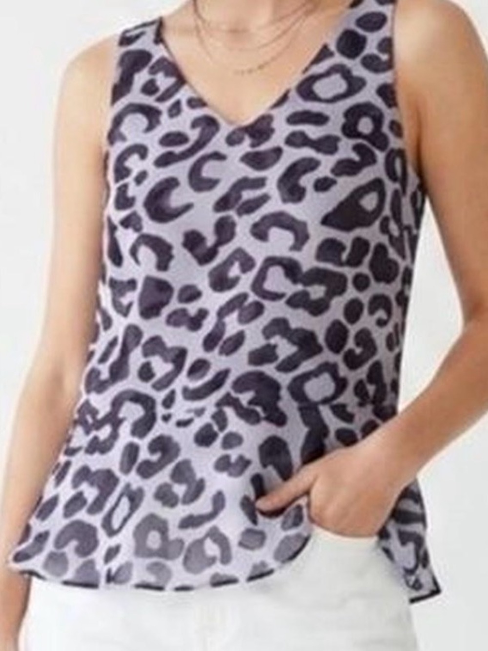 Cabi Feline Peplum Blouse Small Lilac Leopard Print Sleeveless Chiffon Top